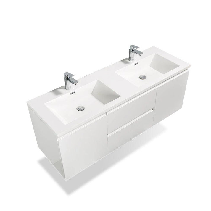 White Wall-Mounted Bathroom Vanity With Faux Marble Integrated Top & Sink