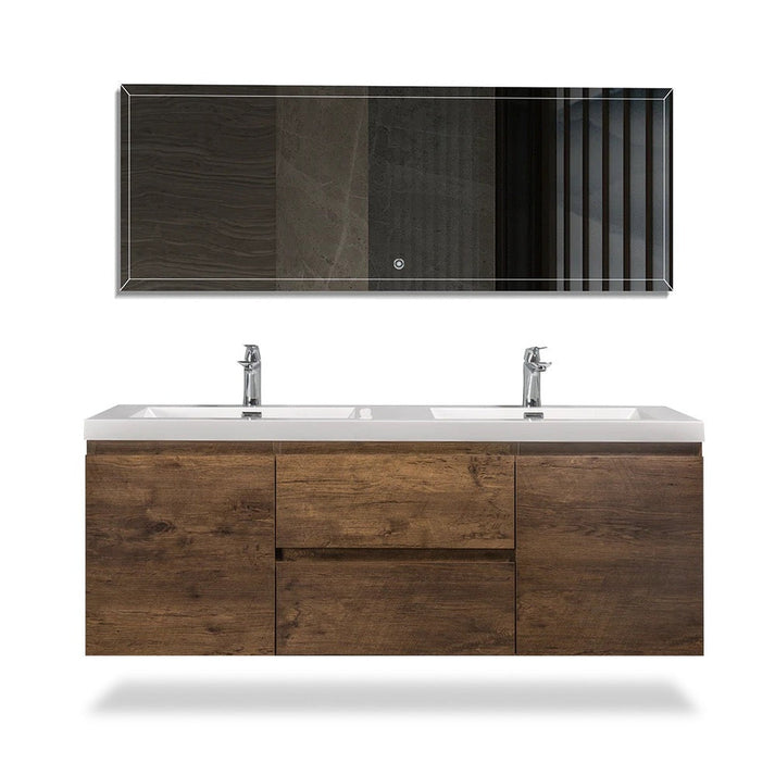 White & Rose Wood Wall-Mounted Bathroom Vanity With Faux Marble Integrated Top & Sink