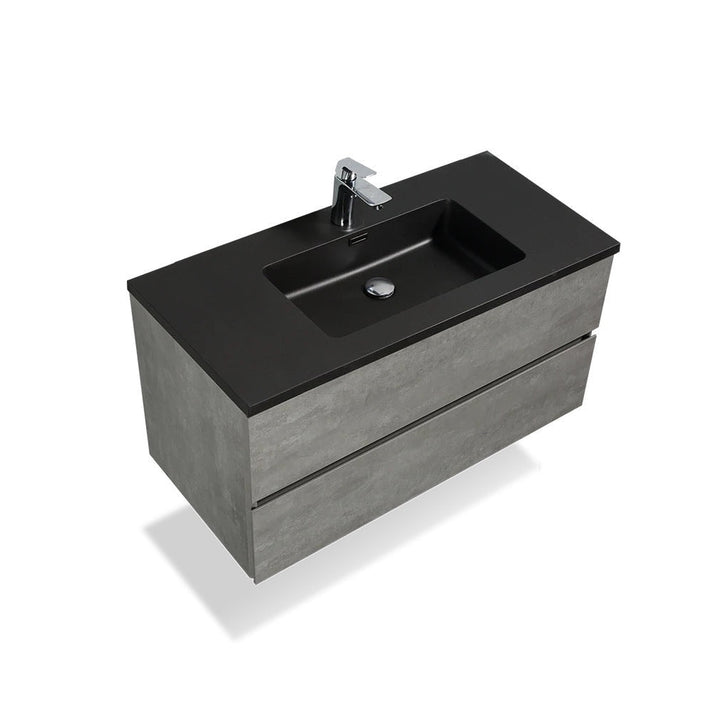 Wood Melamine Vanity Set in Gray with Quartz Sand Surface Top Black Basin