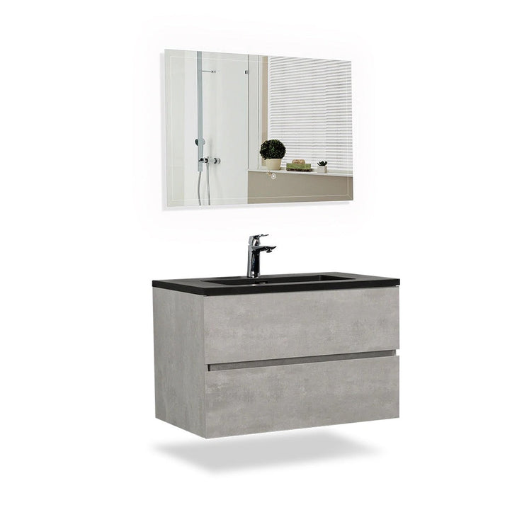 Wood Melamine Vanity Set in Gray with Quartz Sand Surface Top Black Basin