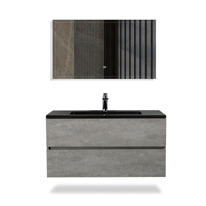 Wood Melamine Vanity Set in Gray with Quartz Sand Surface Top Black Basin