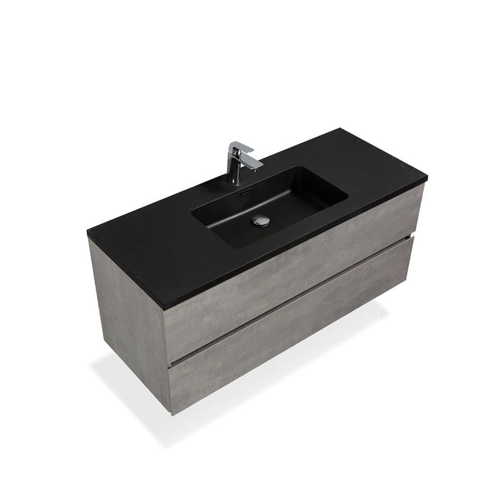 Wood Melamine Vanity Set in Gray with Quartz Sand Surface Top Black Basin