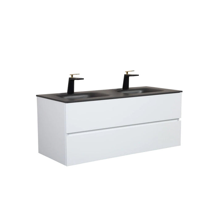 Matte Black & Glossy White Bathroom Vanity Set with Black Sand Quartz Integrated Top & Double Sink