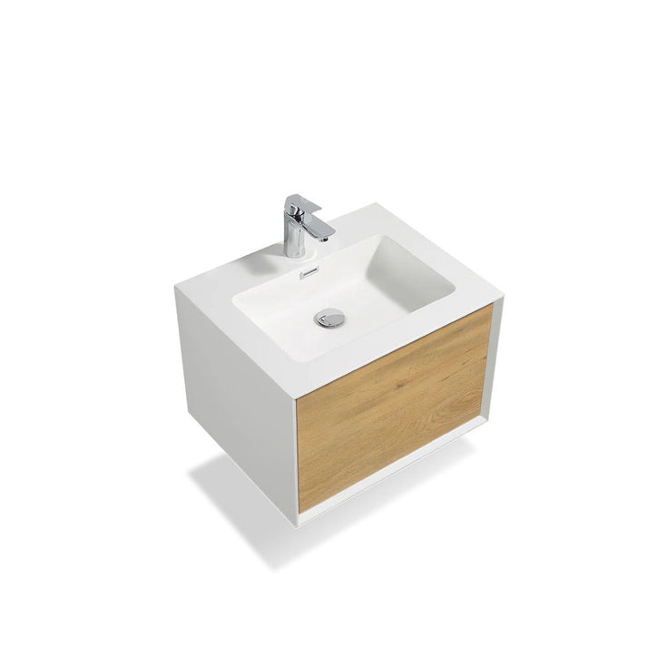 Vanity in White Oak with Solid Surface Vanity Top in White with White Basin