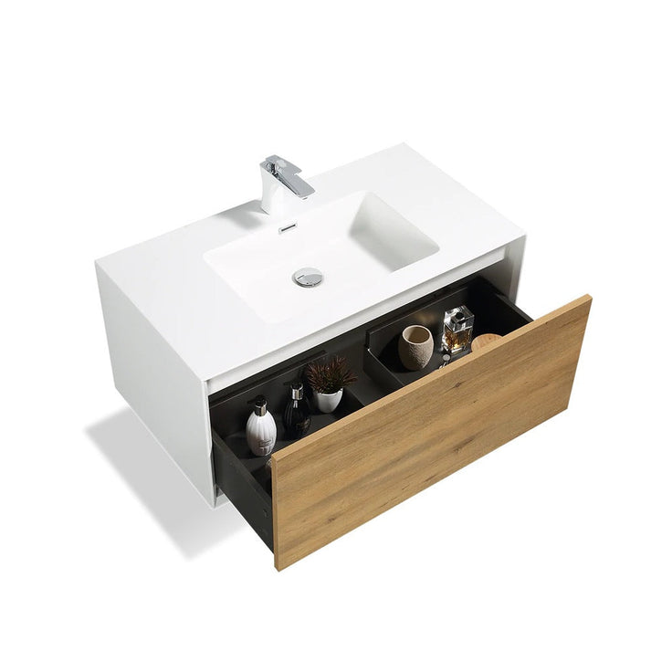 24" Vanity in White Oak with Solid Surface Vanity Top in White with White Basin