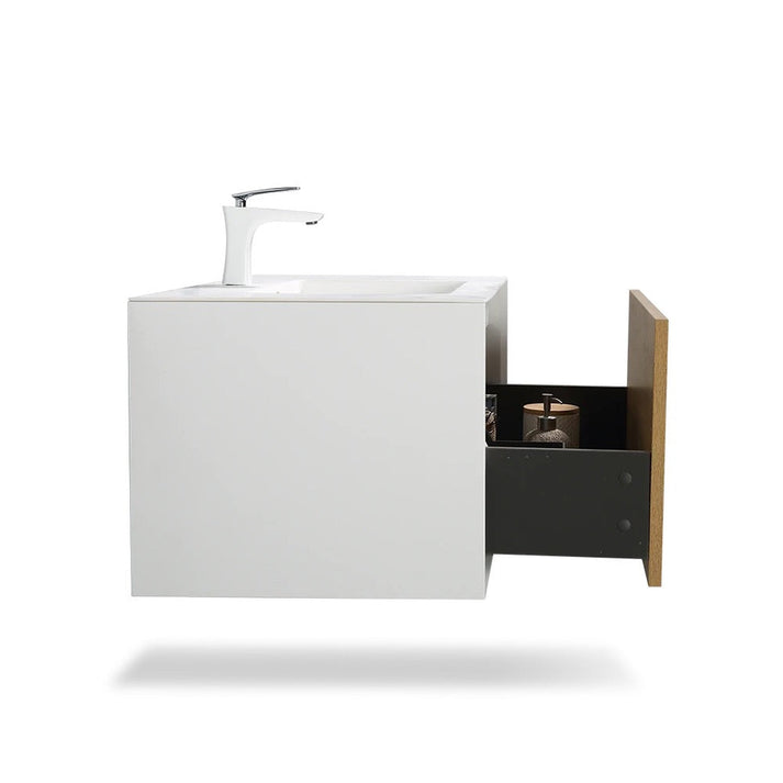 24" Vanity in White Oak with Solid Surface Vanity Top in White with White Basin