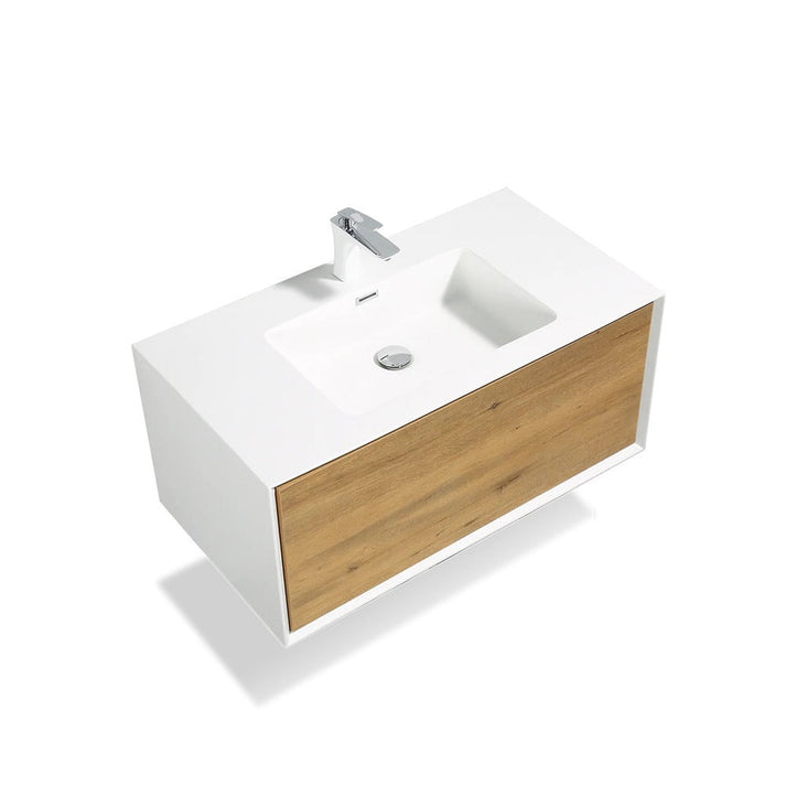 24" Vanity in White Oak with Solid Surface Vanity Top in White with White Basin