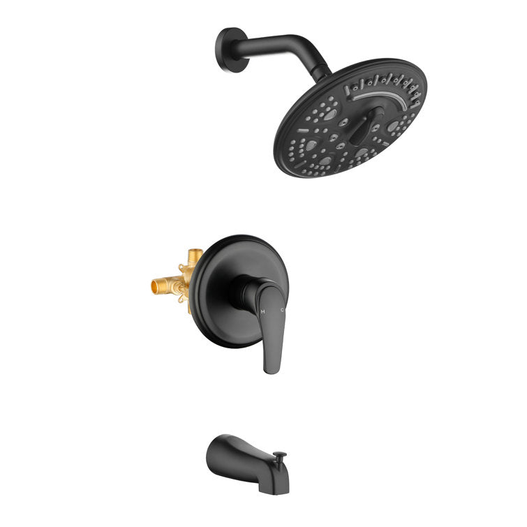 Two Functions Shower Faucet Set With Waterfall Tub Spout Wall Mounted Shower System With Round-in Valve