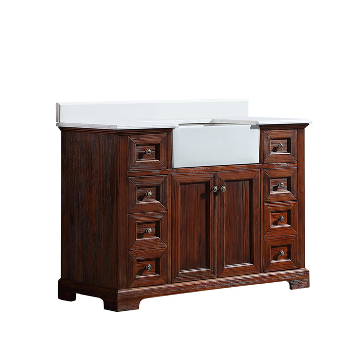 48" Freestanding Bath Vanity Wood in Brown with White Quartz Top with White Basin