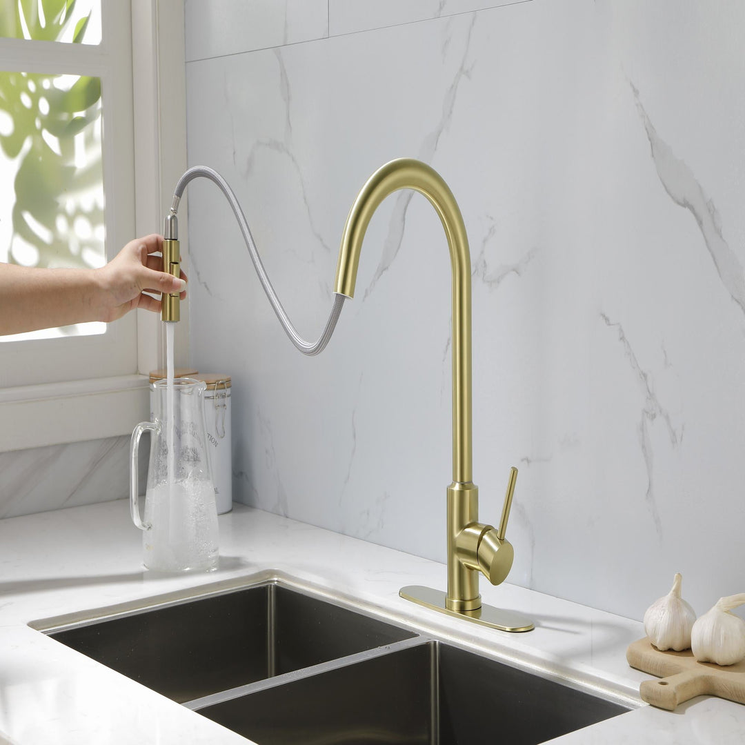 Single Handle High Arc Pull Out Kitchen Faucet