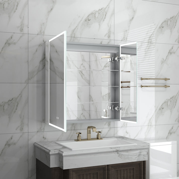 30 in. x 30 in. Rectangular Recessed/Surface Mount Medicine Cabinet with Mirror and LED Light