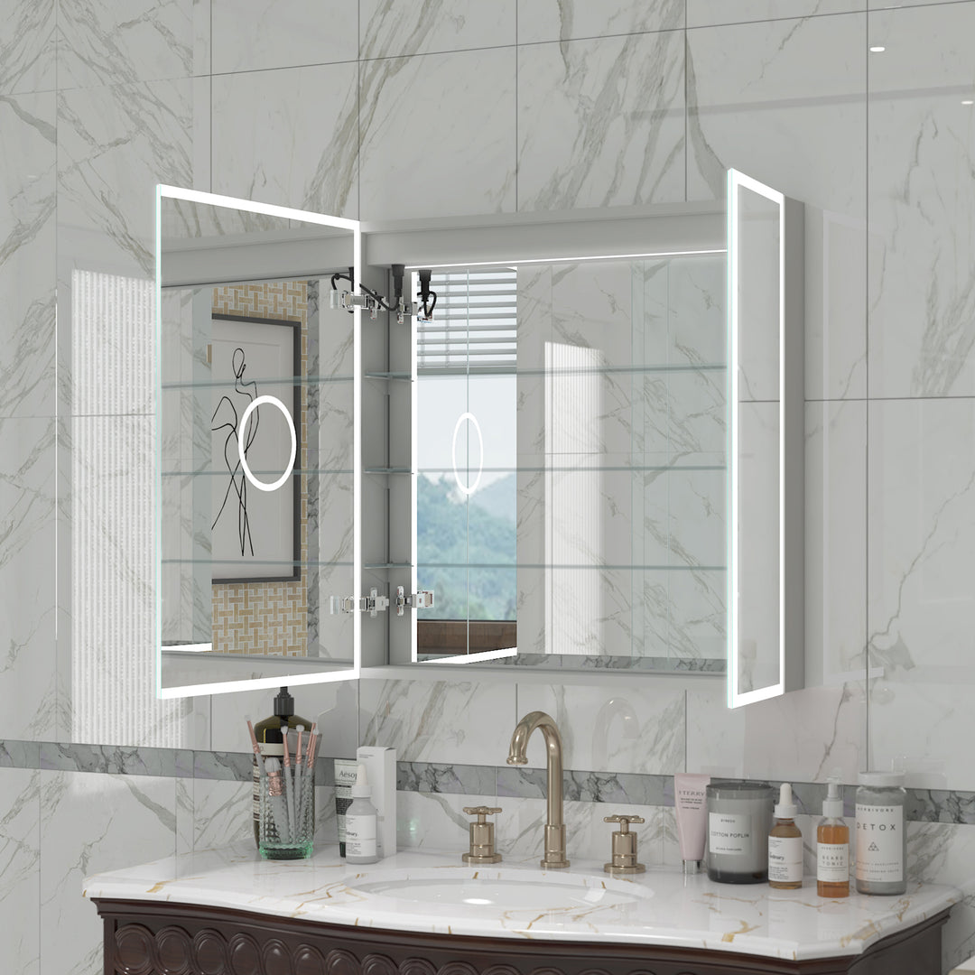 36 in. x 30 in. Rectangular Recessed/Surface Mount Medicine Cabinet with Mirror and LED Light
