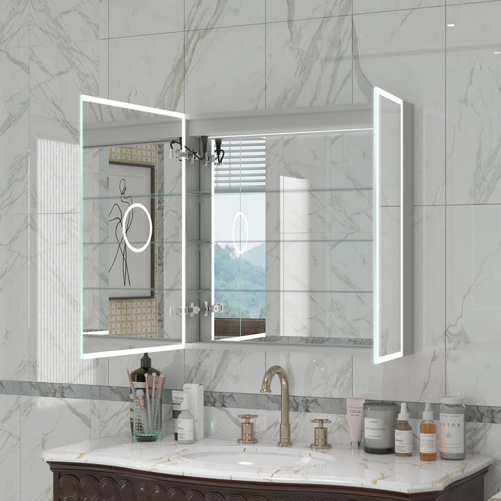 36 in. x 30 in. Rectangular Recessed/Surface Mount Medicine Cabinet with Mirror and LED Light