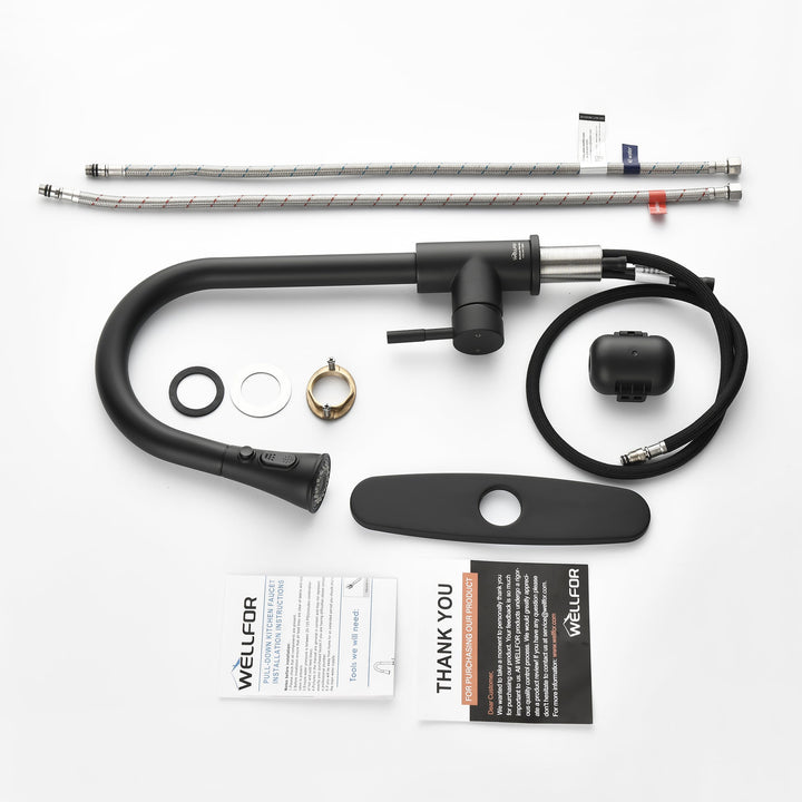 Single Handle Deck Mount Pull Out Sprayer Kitchen Faucet with Deckplate Included