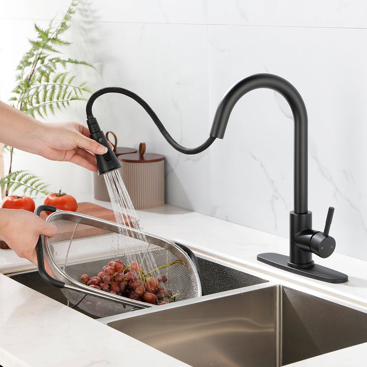 Single Handle Deck Mount Pull Out Sprayer Kitchen Faucet with Deckplate Included
