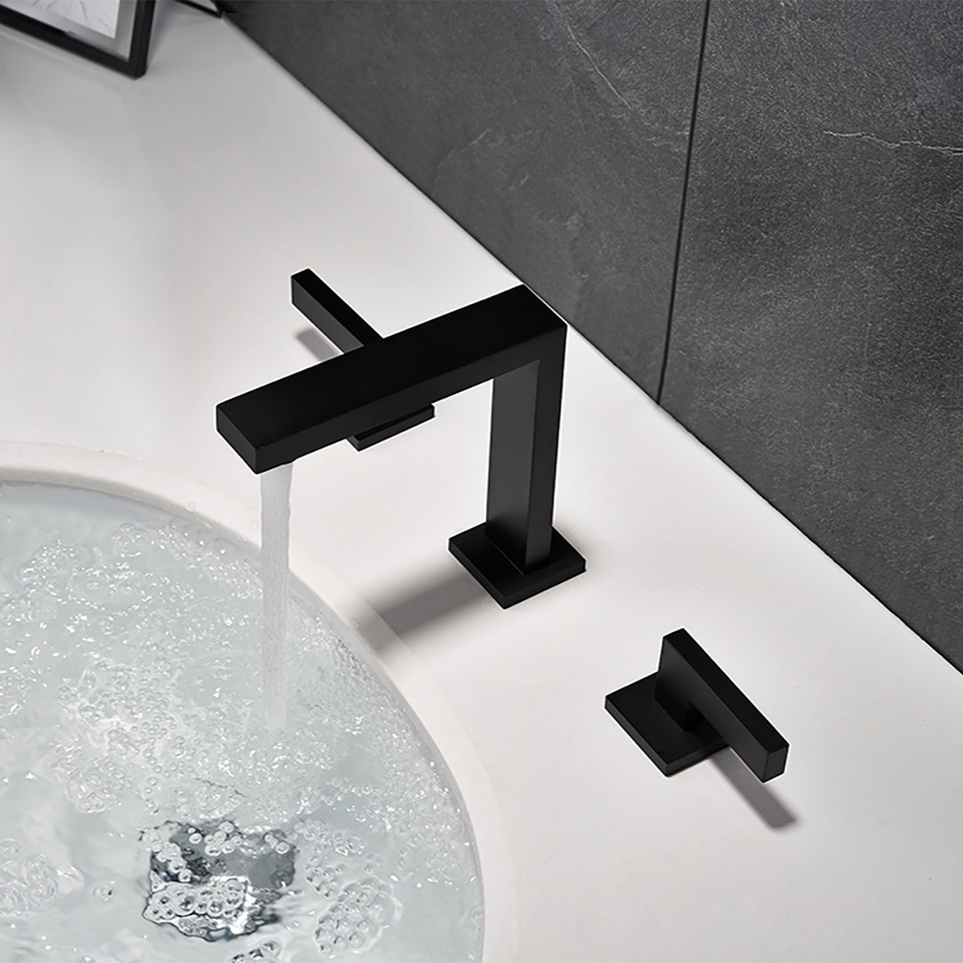 8 in. Widespread 2-Handle Matte Black Bathroom Faucet with Supply Lines
