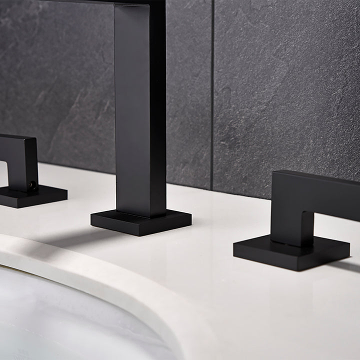 8 in. Widespread 2-Handle Matte Black Bathroom Faucet with Supply Lines