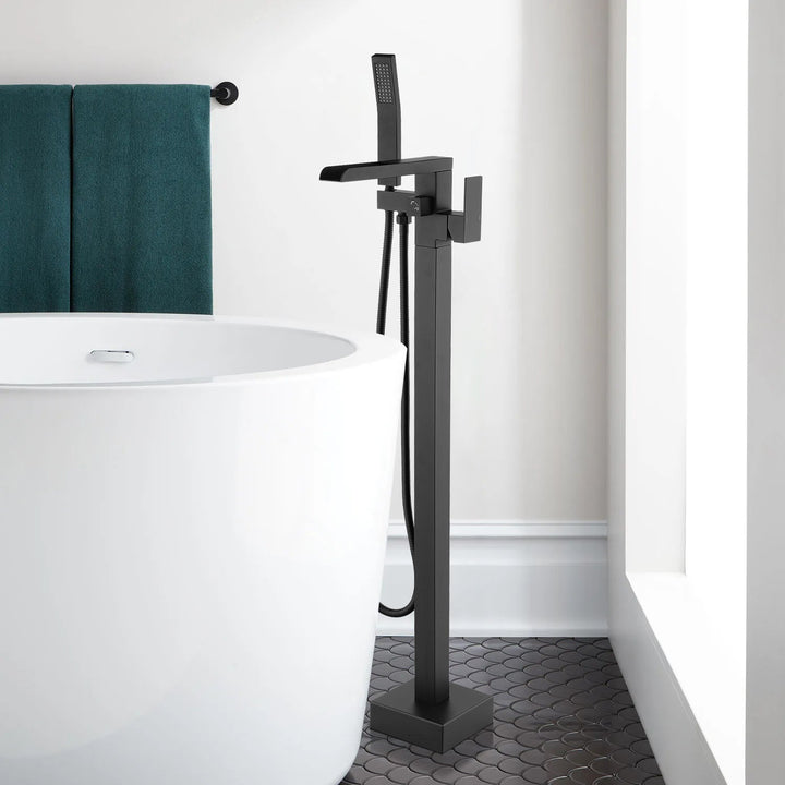 Single Handle Floor Mounted Freestanding Tub Filler With Handheld Shower