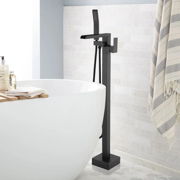 Single Handle Floor Mounted Freestanding Tub Filler With Handheld Shower