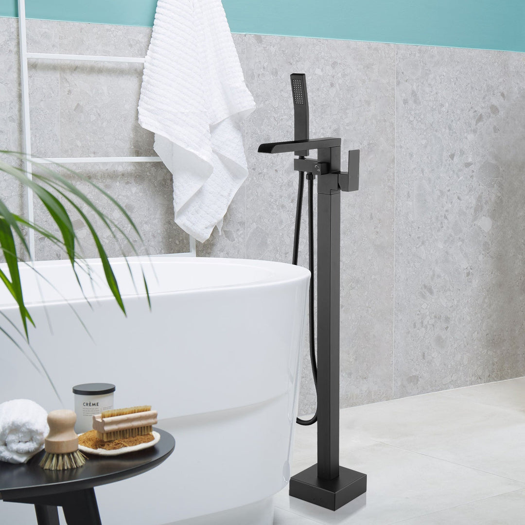 Single Handle Floor Mounted Freestanding Tub Filler With Handheld Shower