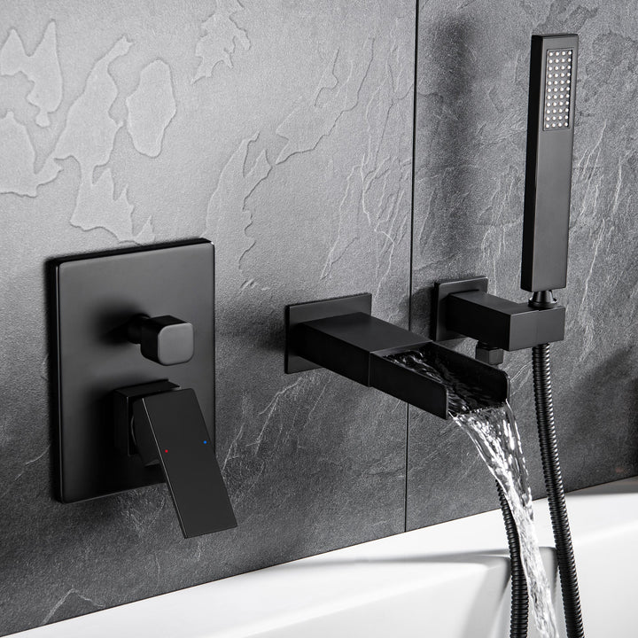 Single-Handle Wall Mount Tub Faucet with Hand Shower in Matte Black(Valve Included)
