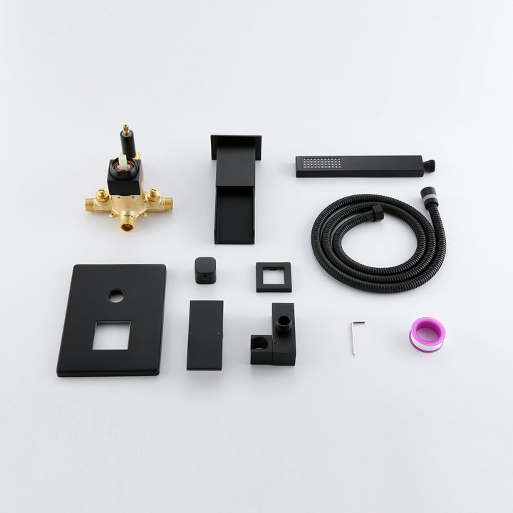 Shower System with Tub Spout, Wall Mounted Tub Shower Faucet Set for Bathroom, High Pressure Handheld Shower Head Set, Matte Black