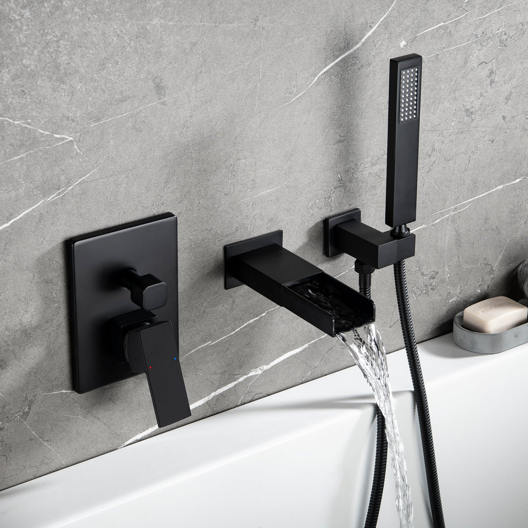 Single-Handle Wall Mount Tub Faucet with Hand Shower in Matte Black(Valve Included)