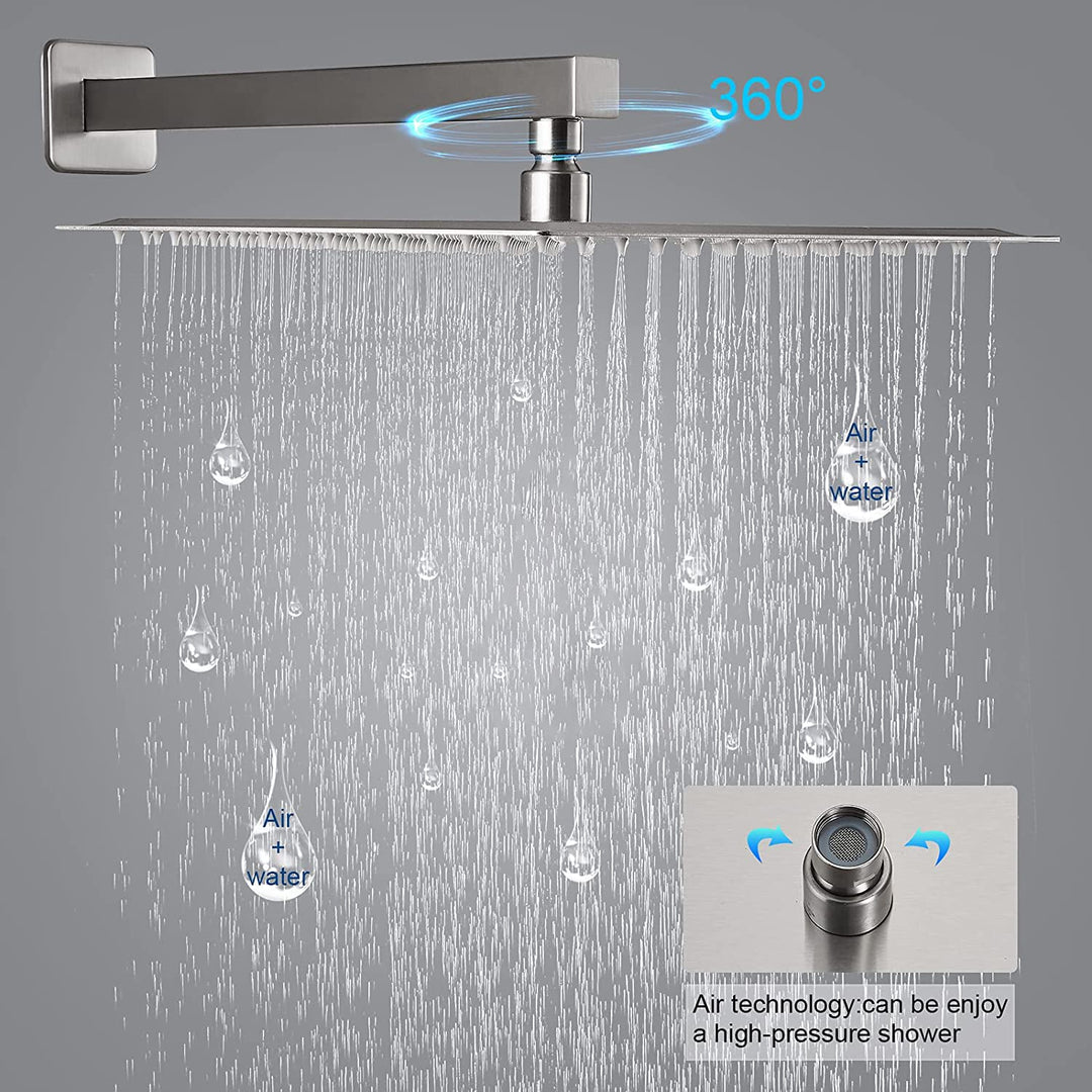 12-in Rain Shower Head Wall Mount Dual Head Waterfall Built-In Shower System
