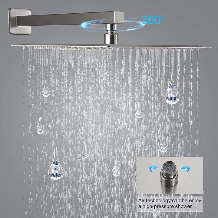 12-in Rain Shower Head Wall Mount Dual Head Waterfall Built-In Shower System