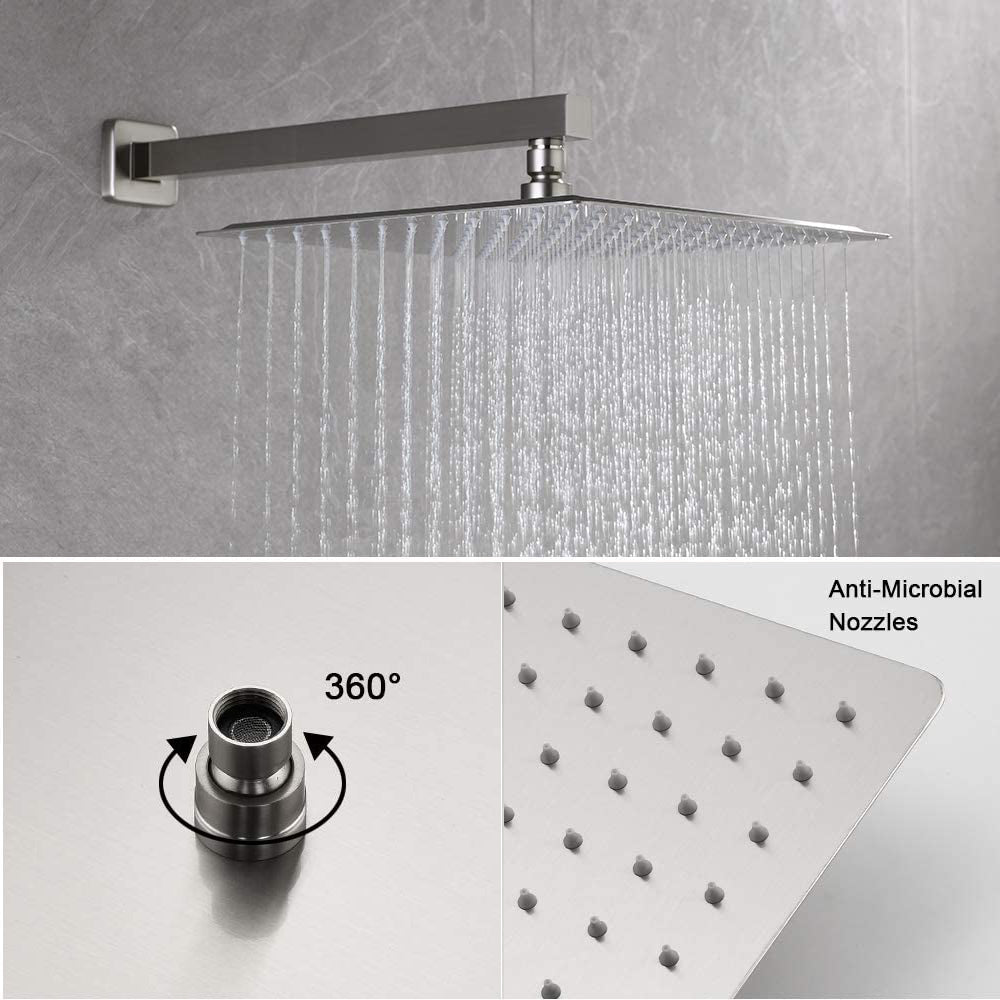 12-in Rain Shower Head Wall Mount Dual Head Waterfall Built-In Shower System