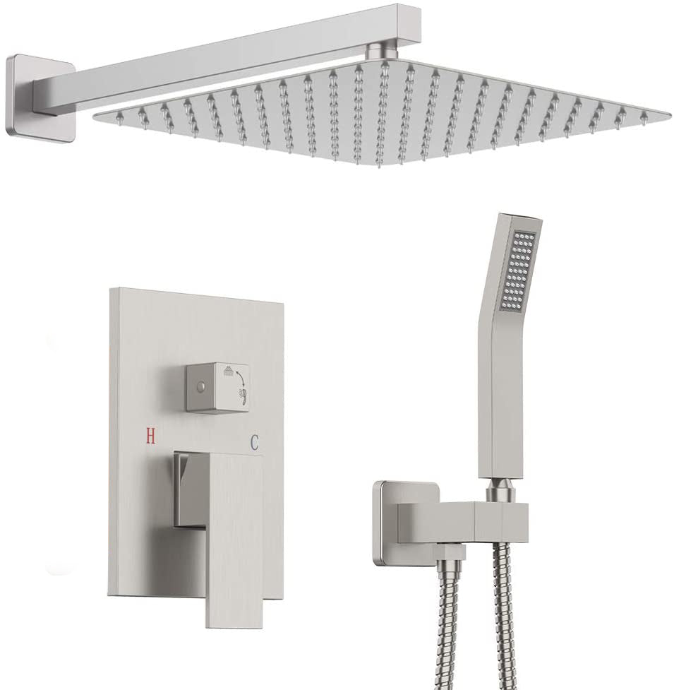 12-in Rain Shower Head Wall Mount Dual Head Waterfall Built-In Shower System