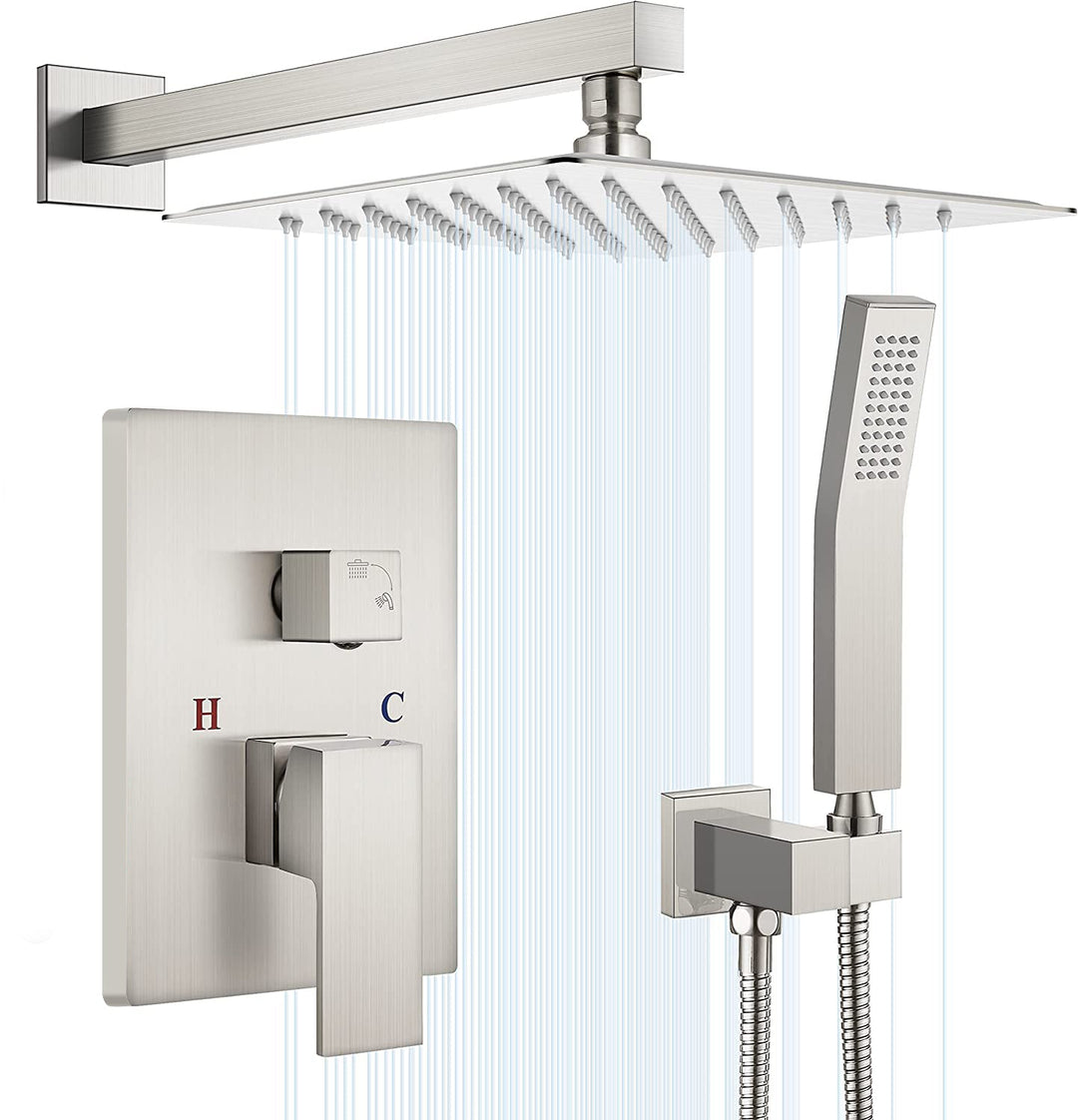 12-in Rain Shower Head Wall Mount Dual Head Waterfall Built-In Shower System