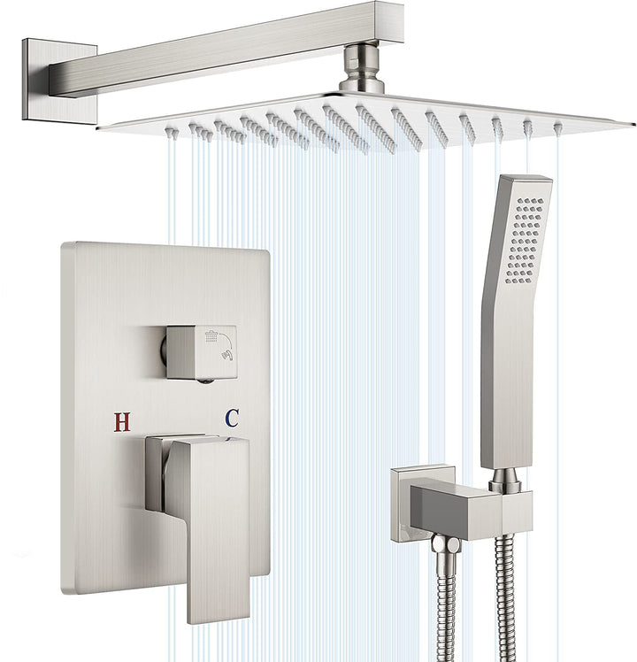 12-in Rain Shower Head Wall Mount Dual Head Waterfall Built-In Shower System