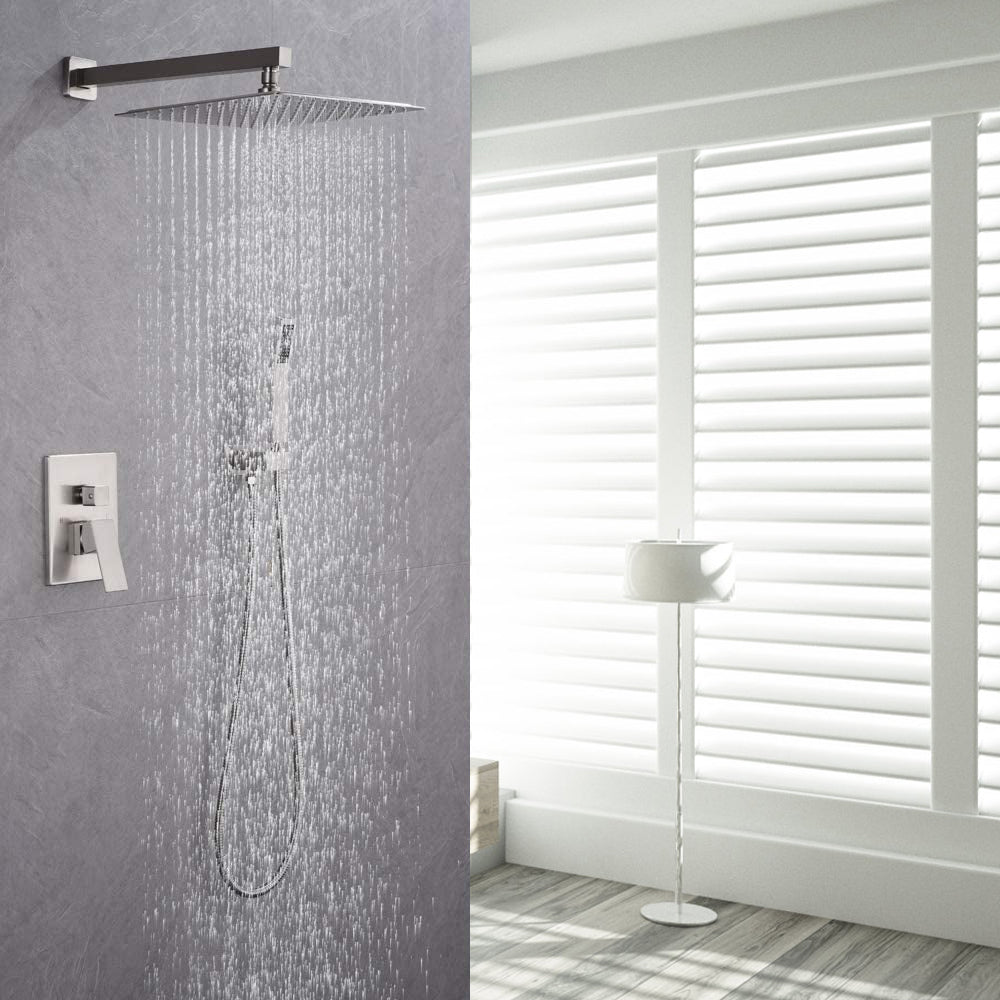 12-in Rain Shower Head Wall Mount Dual Head Waterfall Built-In Shower System