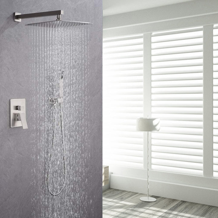 12-in Rain Shower Head Wall Mount Dual Head Waterfall Built-In Shower System