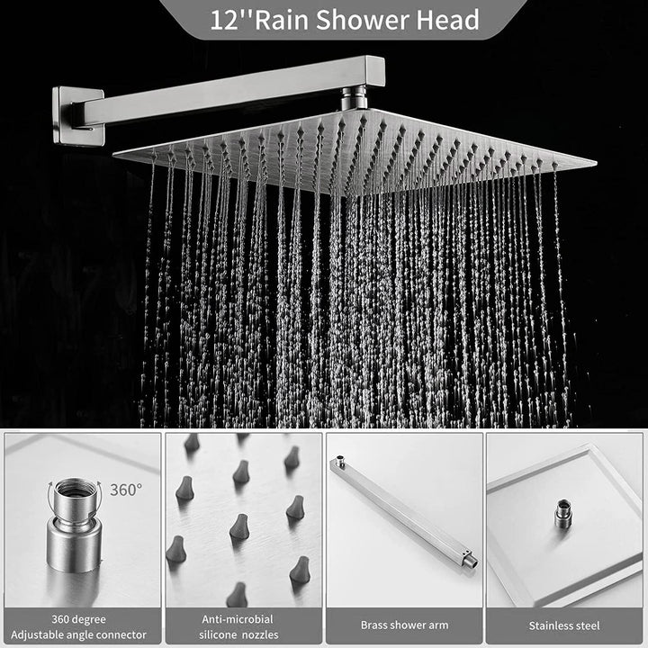 12-in Rain Shower Head Wall Mount Dual Head Waterfall Built-In Shower System