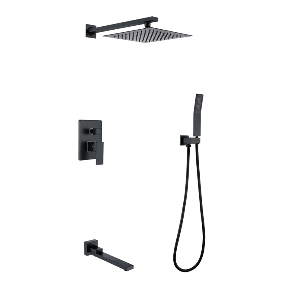 10 inch Single Handle 1-Spray High Pressure Tub and Shower Faucet with Hand Shower in Matte Black