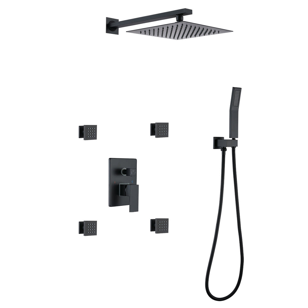 10 inch 3-Spray Patterns with 1.5 GPM Wall Mounting Dual Shower Heads in Matte Black with 4-Jets