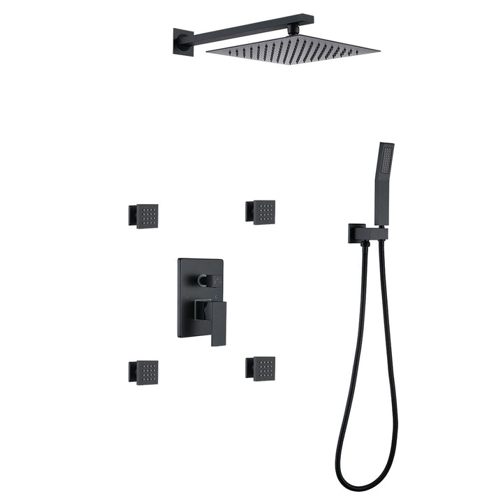 10 inch 3-Spray Patterns with 1.5 GPM Wall Mounting Dual Shower Heads in Matte Black with 4-Jets