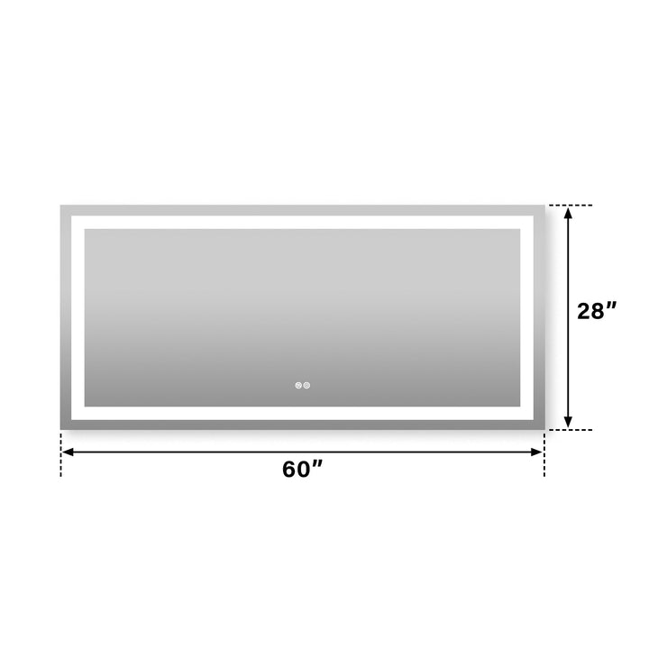 60 in. W x 28 in. H Rectangular Frameless Anti-Fog LED Light Bathroom Vanity Mirror in Aluminum