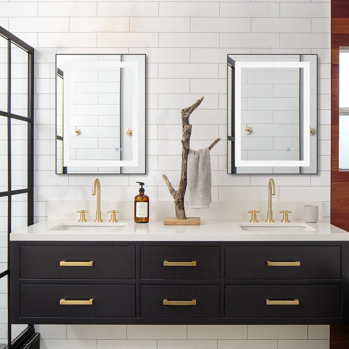 24 in. W x 32 in. H Rectangular Framed Vertical Wall Mount Bathroom Vanity Mirror with LED Light