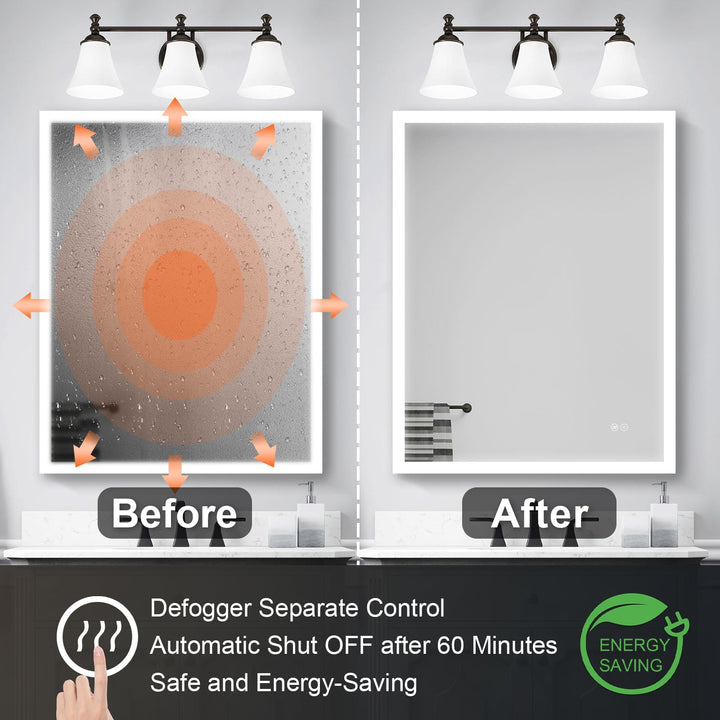 28 in. W x 36 in. H LED Lit Mirror Rectangular Fog Free Frameless Bathroom Vanity Mirror