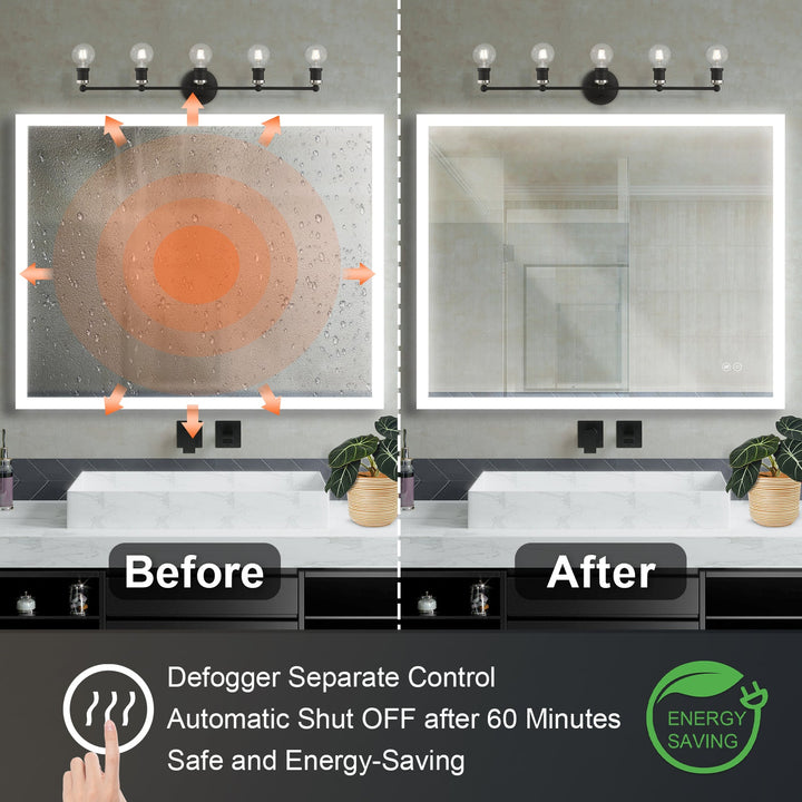 40 in. W x 32 in. H LED Lit Mirror Rectangular Fog Free Frameless Bathroom Vanity Mirror