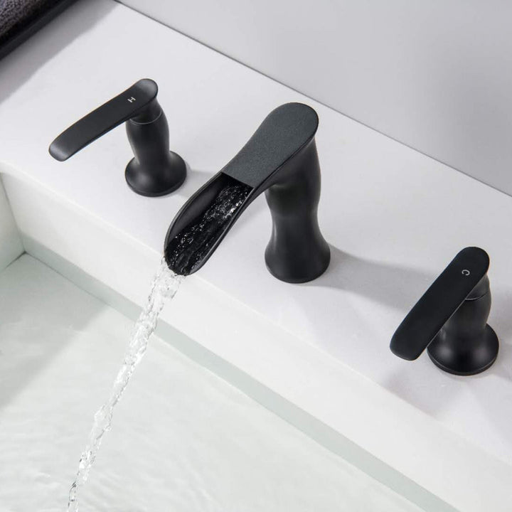 Matte Black Two Handles 8 Inch Widespread Bathroom Faucet