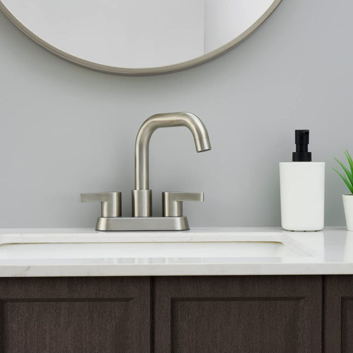2 Handle 4 Inch Centerset Brushed Nickel Bathroom Sink Faucets 3 Hole with Pop Up Drain and Water Supply Lines