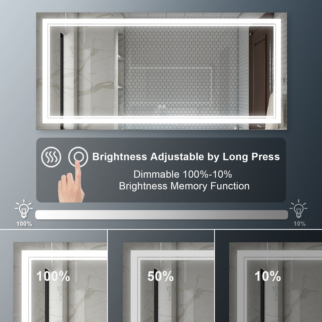60 in. W x 28 in. H Rectangular Frameless Anti-Fog LED Light Dimmable Bathroom Vanity Mirror in Aluminum