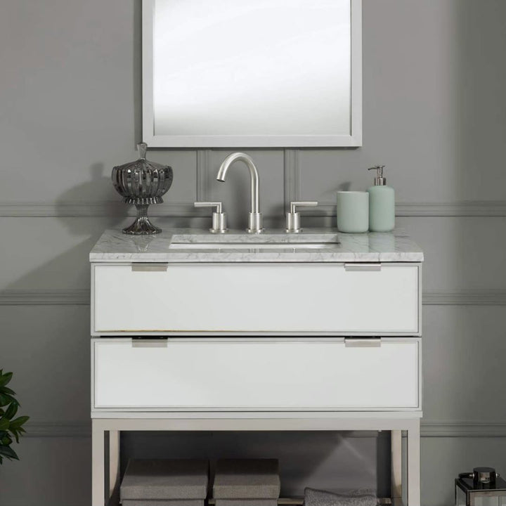 2 Handle 8 Inch Bathroom Sink Faucets Stainless Steel 3 Hole Widespread with Pop Up Drain and Water Supply Hoses