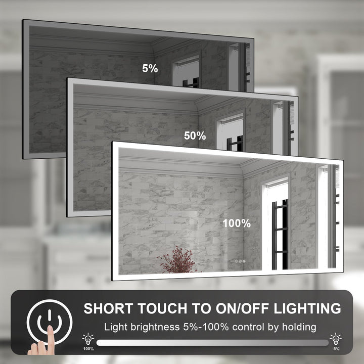 72 in. W x 36 in. H Rectangular Framed LED Light Wall Vertical/Horizontal Bathroom Vanity Mirror