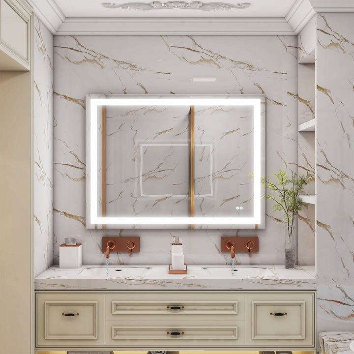 48 in. W x 36 in. H Rectangular Frameless Anti-Fog LED Light Bathroom Vanity Mirror in Aluminum
