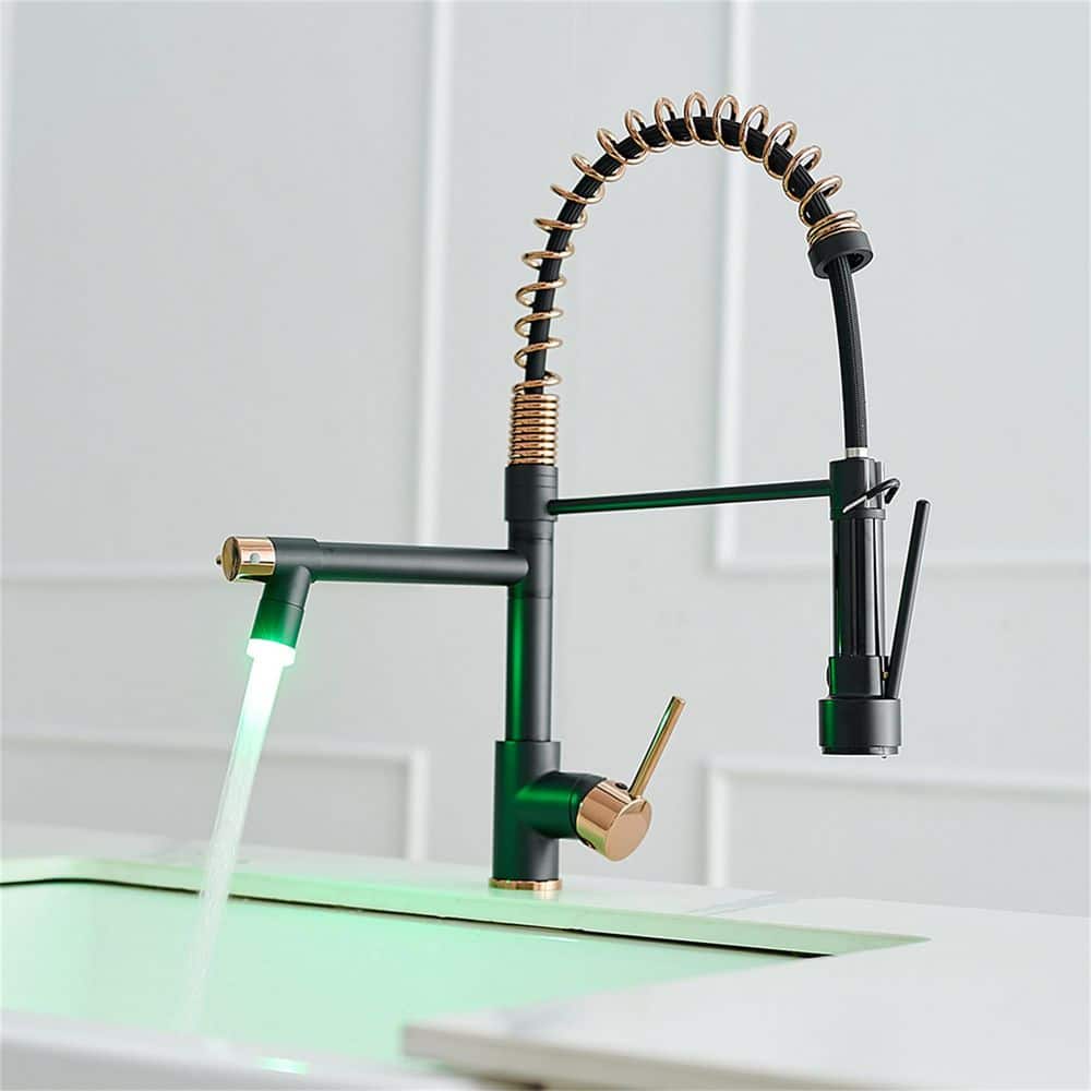 Single-Handle LED Gooseneck Pull-Down Sprayer Kitchen Faucet